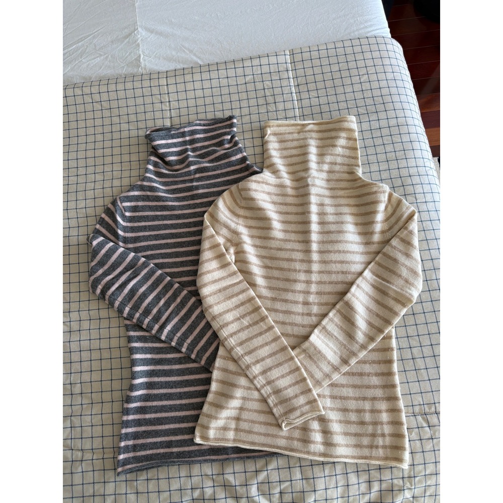 Old Navy 100% Cashmere Turtleneck Sweater Bundle Striped Gray Pink Cream Tan S